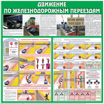 С40 Стенд движение по железнодорожным переездам (1000х1000 мм, пластик 3 мм, алюминиевый багет серебряного цвета) - Стенды - Стенды по безопасности дорожного движения - Магазин охраны труда Протекторшоп